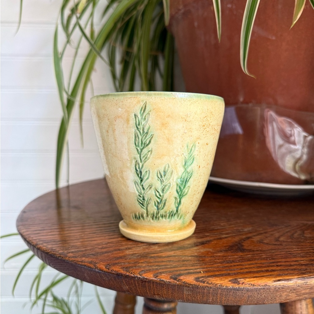 Handcrafted Planter with Green Leaf Design